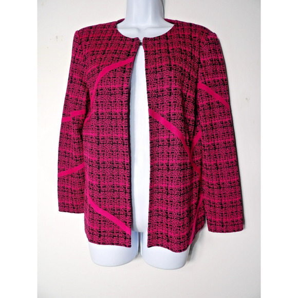 Ming Wang Petite Medium PM Cardigan Pink Black Textured Open Front Artsy - Picture 1 of 12
